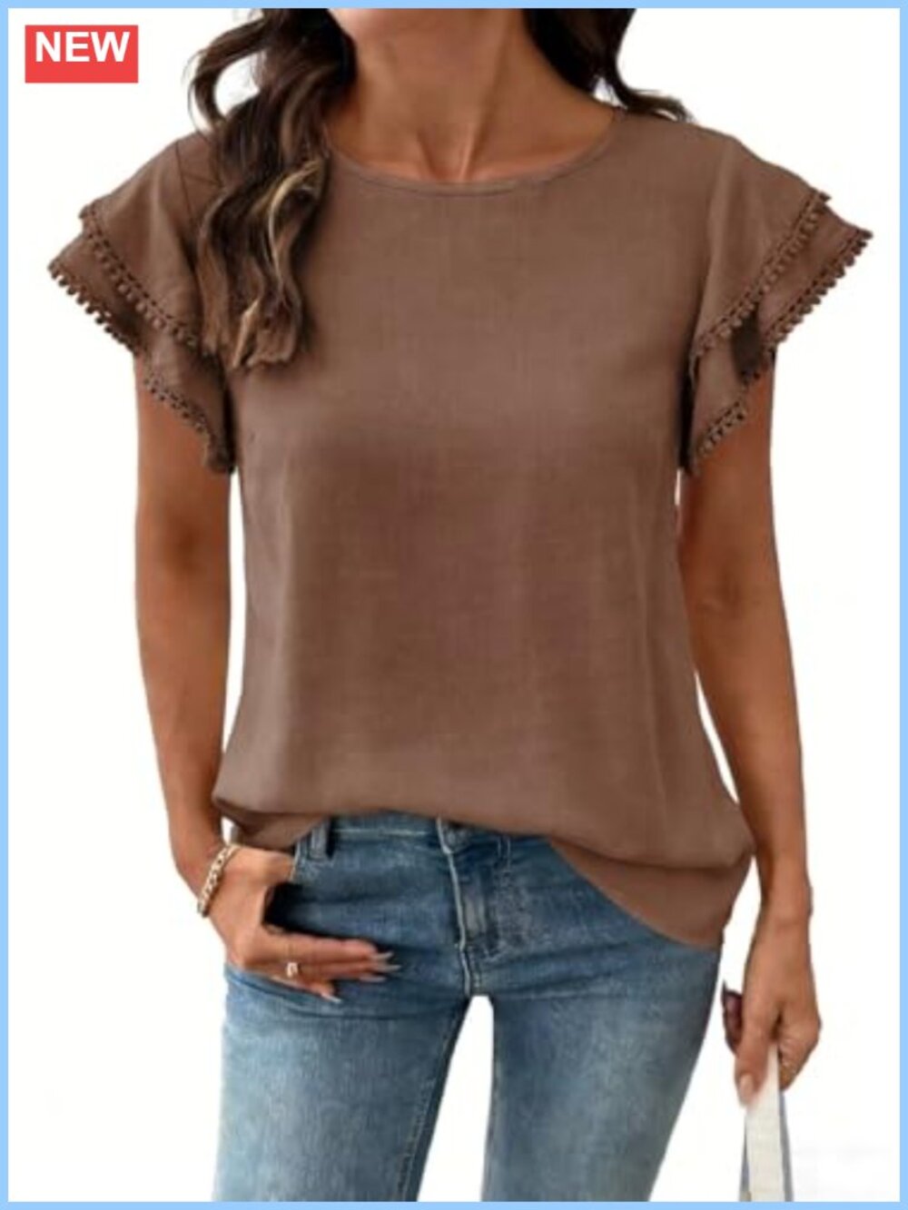 Dokotoo Women's Summer Ruffle Cap Sleeve Blouse Lace Cuffs Crew Neck Tunic Top